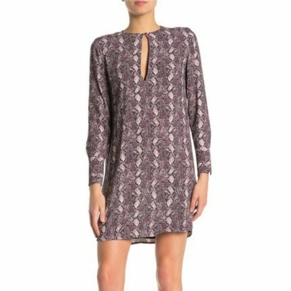 Equipment Bonnie Shift Dress Sz S Snake Skin Print Keyhole Neckline Long Sleeve - Picture 2 of 10